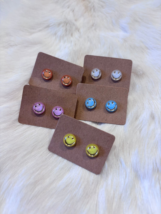 Mini Happy Face Stud Earrings - Multiple Colors